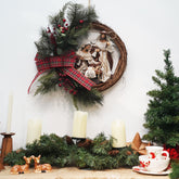 15.7 Inch Rattan Wreath with 12 Inch Fabric Holy Family,Christmas Nativty Wreath, Holy Family Wreath, Religious Wreath,Christmas Swag, Jesus Wreath, Christmas Decoration Holy Family Jesus