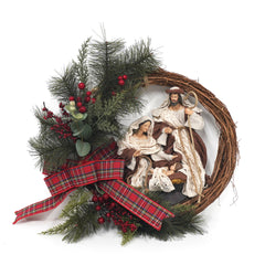 15.7 Inch Rattan Wreath with 12 Inch Fabric Holy Family,Christmas Nativty Wreath, Holy Family Wreath, Religious Wreath,Christmas Swag, Jesus Wreath, Christmas Decoration Holy Family Jesus