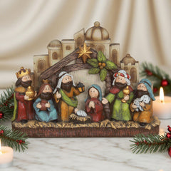 11 Inch Cartoon Nativity Scene One Pieces,MINI Nativity Christmas Gifts, Christmas Resin Scenes Figures Sets Tabletop, Kids Christmas Collectibles Figurines Statue Gifts, Traditional One Piece Christmas Figurine