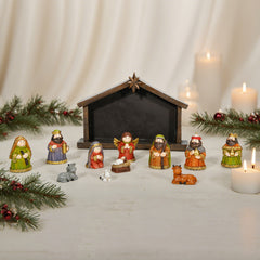 12 Inch MINI Nativity Set, set 12pcs,Kids Nativity Christmas Sets Gifts, Christmas Resin Scenes Figures Sets Tabletop, Christmas Collectibles Figurines Statue Decor, Handcrafted Resin Nativity Sets with Creche, Traditional Cartoon Christmas Figurine