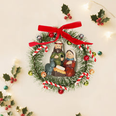 5 Inch MINI Holy Family Wreath Ornaments,MINI Nativity Christmas Holy Family, Christmas Resin Wreath Tree Ornaments, Kids Christmas Figurines Hanging Gifts
