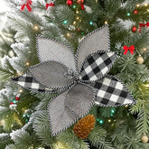 12 Inch Black and Plaid Christmas Flowers,Buffalo plaid poinsettias, fabric plaid burlap farmhouse,Frost Edge Country Check Poinsettia Stem,Black White Plaid Poinsettias