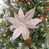 12 Inch Large Pink Christmas Flowers,Velvet Poinsettia Stem for Christmas Tree, Artificial Poinsettia Flower for Party, Christmas Artificial Flowers