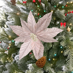 12 Inch Large Pink Christmas Flowers,Velvet Poinsettia Stem for Christmas Tree, Artificial Poinsettia Flower for Party, Christmas Artificial Flowers