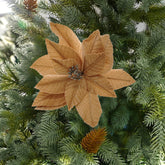 12 Inch Beige Christmas Flowers,Velvet Poinsettia Stem for Christmas Tree, Artificial Poinsettia Flower for Party, Christmas Artificial Flowers,