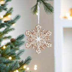 3 Inch Resin Snowflake Ornaments,Iced Resin Gingerbread Biscuit Christmas Baking Tree Decorations, Iced Dough Christmas Tree Decorations,Faux Gingerbread Cookie Ornaments, Gingerbread Snowflake Ornaments, Piped Gingerbread House Hanging Ornament