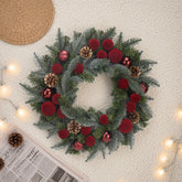 30 Inch Full Red Velevt Balls and Cones Wreath,Red Velvet Balls Christmas Wreath for Garland Fireplace Decor, Door Wreath with Balls, Cones for Front Door, Outdoor Home Xmas Decor, Big Wreath for Holiday Christmas Hanging