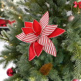 9 Inch Red and White Christmas Flowers,Fabric and Felt Poinsettia, Flora Candy Striped Poinsettia Flower Picks, Factory Direct Craft Artificial Flowers for Tree Decorating and Christmas Displays