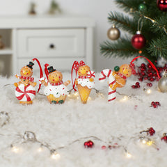 3 Inch Gingerman Ornaments ASST 4,Gingerman with Sweets Christmas Tree Ornaments, Gingerbread Tree Hanger, Xmas Resin Decorations, Iced Resin Gingerbread Biscuit Christmas Baking Tree Decorations,