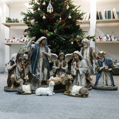 36 Inch Large Nativity Set, set 11pcs,Large Nativity Christmas Sets in church, Outdoor Christmas Resin Scenes Full Color, Fiberglass Christmas Collectibles Figurines Statue ,Handcrafted Resin Nativity Sets in big size