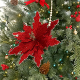 12 Inch Red Christmas Flowers with Gold Glitter,Christmas Glitter Flowers,Faux Flower Christmas Tree Decoration, Glitter Poinsettia Christmas Artificial Flowers,Artificial Flower Velvet Poinsettia Picks,Gold Vein Poinsettia Stem