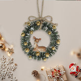5 Inch Deer Wreath Ornaments,Glitter Small Wreath Decorations, Mini Christmas Wreath Ornaments Bells and Bow for Tree Hanging Home Decor and Wrapping for Holiday Celebrations, Mini Christmas Wreaths Festive Ornaments for Holiday