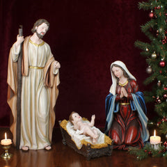 36 Inch Three Piece Resin Outdoor Nativity Set with Mary, Joseph and Baby Jesus, set 3pcs,Large Nativity Christmas Sets in church, Outdoor Christmas Resin Scenes Full Color, Fiberglass Christmas Collectibles Figurines Statue