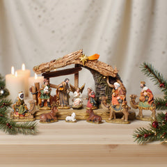 5 Inch Nativity Set with Stable, set 12pcs,Nativity Christmas Sets Gifts, Christmas Resin Scenes Figures Sets Tabletop, Christmas Collectibles Figurines Statue Decor, Handcrafted Resin Nativity Sets with Creche, Traditional Christmas Figurine