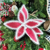 12 Inch Red Christmas Flowers with Lace Edge and Pearl Core,Christmas Glitter Flowers,Faux Flower Christmas Tree Decoration, Glitter Poinsettia Christmas Artificial Flowers,Artificial Flower Velvet Poinsettia Picks,Gold Vein Poinsettia Stem