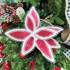 12 Inch Red Christmas Flowers with Lace Edge and Pearl Core,Christmas Glitter Flowers,Faux Flower Christmas Tree Decoration, Glitter Poinsettia Christmas Artificial Flowers,Artificial Flower Velvet Poinsettia Picks,Gold Vein Poinsettia Stem