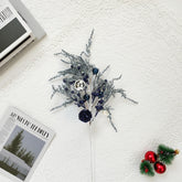 14.5 Inch Dark Blue Pick w/Balls,Glitter Powder Leaf Branch For Flower Arrangement Accessories Christmas Party Home Wedding Garden Decoration, Pink Blue Purple Glitter Sequin Cedar Spray, Artificial Christmas Spray