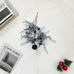 14.5 Inch Dark Blue Pick w/Balls,Glitter Powder Leaf Branch For Flower Arrangement Accessories Christmas Party Home Wedding Garden Decoration, Pink Blue Purple Glitter Sequin Cedar Spray, Artificial Christmas Spray