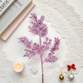 17 Inch Purple Pick,Glitter Powder Leaf Branch For Flower Arrangement Accessories Christmas Party Home Wedding Garden Decoration, Pink Glitter Sequin Cedar Spray, Artificial Christmas Spray, Lavender Tree Garland Wreath Picks Spray