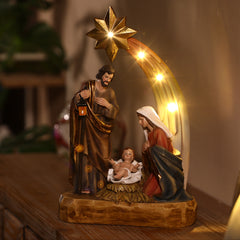 12 Inch Holy Family with Lights and music, Battery Oprated, Slient Night,lighted Nativity Figurine with Start, Holy Family Nativity Scene, Nativity Sets Decorations Christmas Nativity Set Holy Family Nativity Scene