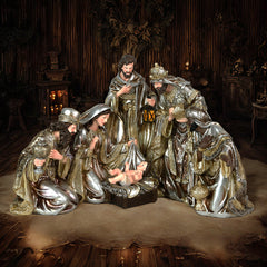 19 Inch Holy Family and Three Kings in Gold Color,Nativity Christmas Gifts, Christmas Resin Scenes Figures Sets Tabletop, Christmas Collectibles Figurines Statue Decor, Traditional One Piece Christmas Figurine