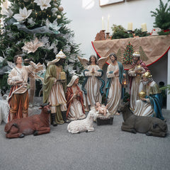32 Inch Large Nativity Set, set 12pcs,Large Nativity Christmas Sets in church, Outdoor Christmas Resin Scenes Full Color, Fiberglass Christmas Collectibles Figurines Statue , Traditional Christmas Figurine Outdoor