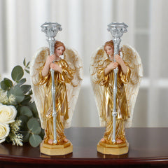 8 Inch Angle Candle Holder S/2,Pair of Angels Candle holder, Resin Angels Statue, Standing Angels, Religious Collectible Angel Sculpture