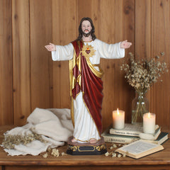 22 Inch Sacred Heart of Jesus Statue in Resin,Imagen Sagrado Corazon de Jesus Religious Gift, Statue Sacred Heart Open Arms Religious Figurine, Resin Figuries Figurine Sacred Heart Of Jesus