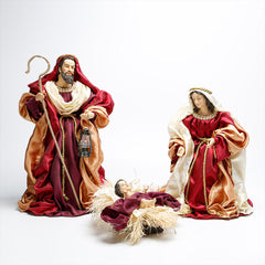 16 Inch Fabric Holy Family Set, Red, set 3pcs,Nativity Christmas Set Red Fabric Clothes, Christmas Resin Scenes Figures Sets Tabletop,Christmas Collectibles Figurines Statue Decor