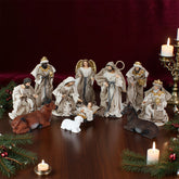 12 Inch Fabric Nativity Set Cream, set 11pcs,Nativity Christmas Set Cream Fabric Clothes, Christmas Resin Scenes Figures Sets Tabletop,Christmas Collectibles Figurines Statue Decor