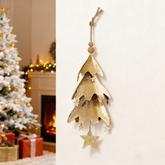 14 Inch Vintage Brass Christmas Tree Bell with Star Pendant, Retro Hanging Christmas Bell, Holiday Decorative Bell, Vintage Christmas Hanging Décor