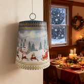 10 Inch Blue Metal Christmas Bell with Santa Gift-Giving Design, Vintage Christmas Hanging Bell Decoration for Holiday Home Décor