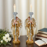 8 Inch Angle Candle Holder S/2,Pair of Angels Candle holder, Resin Angels Statue, Standing Angels, Religious Collectible Angel Sculpture