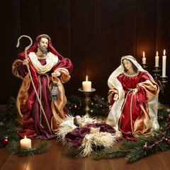 16 Inch Fabric Holy Family Set, Red, set 3pcs,Nativity Christmas Set Red Fabric Clothes, Christmas Resin Scenes Figures Sets Tabletop,Christmas Collectibles Figurines Statue Decor