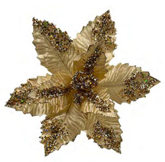 9.4-Inch Gold Beaded Christmas Flower Topper – Elegant Christmas Tree Flower Head, Sparkling Holiday Tree Decoration, Festive Xmas Tree Ornament for Home & Party Decor