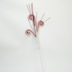 19.5 Inch Woolen Peppermint Pick,Red and White Cane Decorations, Gingerbread Theme, Peppermint Striped Christmas Decoration, Peppermint Tree Picks and Sprays, Red White Woolen Candy Curly Picks