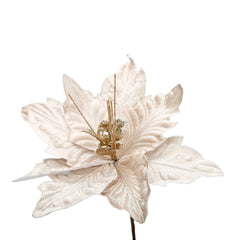 12 Inch Cream Christmas Flowers,Glitter Poinsettia Pick Christmas Tree and Wreath Decoration, Christmas Floristry Decoration, Velvet Poinsettia Stem for Christmas Tree,