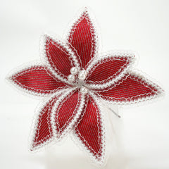 12 Inch Red Christmas Flowers with Lace Edge and Pearl Core,Christmas Glitter Flowers,Faux Flower Christmas Tree Decoration, Glitter Poinsettia Christmas Artificial Flowers,Artificial Flower Velvet Poinsettia Picks,Gold Vein Poinsettia Stem