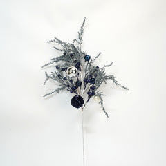 14.5 Inch Dark Blue Pick w/Balls,Glitter Powder Leaf Branch For Flower Arrangement Accessories Christmas Party Home Wedding Garden Decoration, Pink Blue Purple Glitter Sequin Cedar Spray, Artificial Christmas Spray