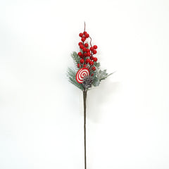 13.5 Inch Berry Pick w/Perppermint Candy,Christmas Picks Artificial Red Berry Stems, Artificial Floral Picks Berries for Xmas Tree Ornaments, Red Berries and Bell Pick Home Decorations, Sprays and Picks Christams Holiday Ornaments