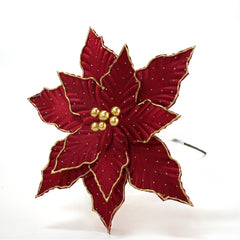 14 Inch Red Christmas Flowers with Diamonds and Gold Edge,Fabric and Felt Poinsettia, Flora Candy Striped Poinsettia Flower Picks, Factory Direct Craft Artificial Flowers for Tree Decorating and Christmas Displays