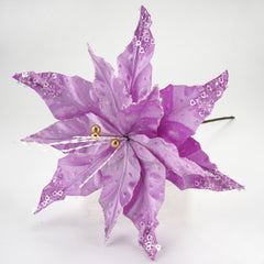 12 Inch Lavender Christmas Flowers with Sequins,Lavender Poinsettia Stem, Christmas Floristry Decoration - Lilac Velvet, Velvet Poinsettia Stem for Christmas Tree, Artificial Poinsettia Flower for Party, Christmas Artificial Flowers