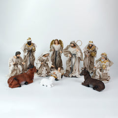 12 Inch Fabric Nativity Set Cream, set 11pcs,Nativity Christmas Set Cream Fabric Clothes, Christmas Resin Scenes Figures Sets Tabletop,Christmas Collectibles Figurines Statue Decor