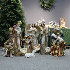 36 Inch Large Nativity Set, set 11pcs,Large Nativity Christmas Sets in church, Outdoor Christmas Resin Scenes Full Color, Fiberglass Christmas Collectibles Figurines Statue , Traditional Christmas Figurine Outdoor