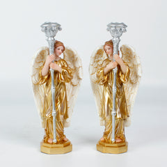8 Inch Angle Candle Holder S/2,Pair of Angels Candle holder, Resin Angels Statue, Standing Angels, Religious Collectible Angel Sculpture