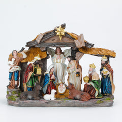 14 Inch Nativity Set in House One Pieces with Lights and music, Battery Oprated, Slient Night,Nativity Christmas Sets Gifts, Christmas Resin Scenes Figures Sets Tabletop, Christmas Collectibles Figurines Statue Decor