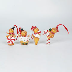 3 Inch Gingerman Ornaments ASST 4,Gingerman with Sweets Christmas Tree Ornaments, Gingerbread Tree Hanger, Xmas Resin Decorations, Iced Resin Gingerbread Biscuit Christmas Baking Tree Decorations,
