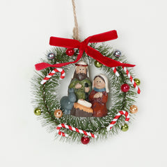 5 Inch MINI Holy Family Wreath Ornaments,MINI Nativity Christmas Holy Family, Christmas Resin Wreath Tree Ornaments, Kids Christmas Figurines Hanging Gifts