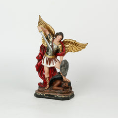 12 Inch St. Michael in Resin,12 Inch St Michael Statue, Archangel Michael Statue, San Miguel Arcangel Statue, Michael Archangel Defeated Lucifer Tramples Demon Statue, The Warrior Indoor/Outdoor Catholic Sculpture,