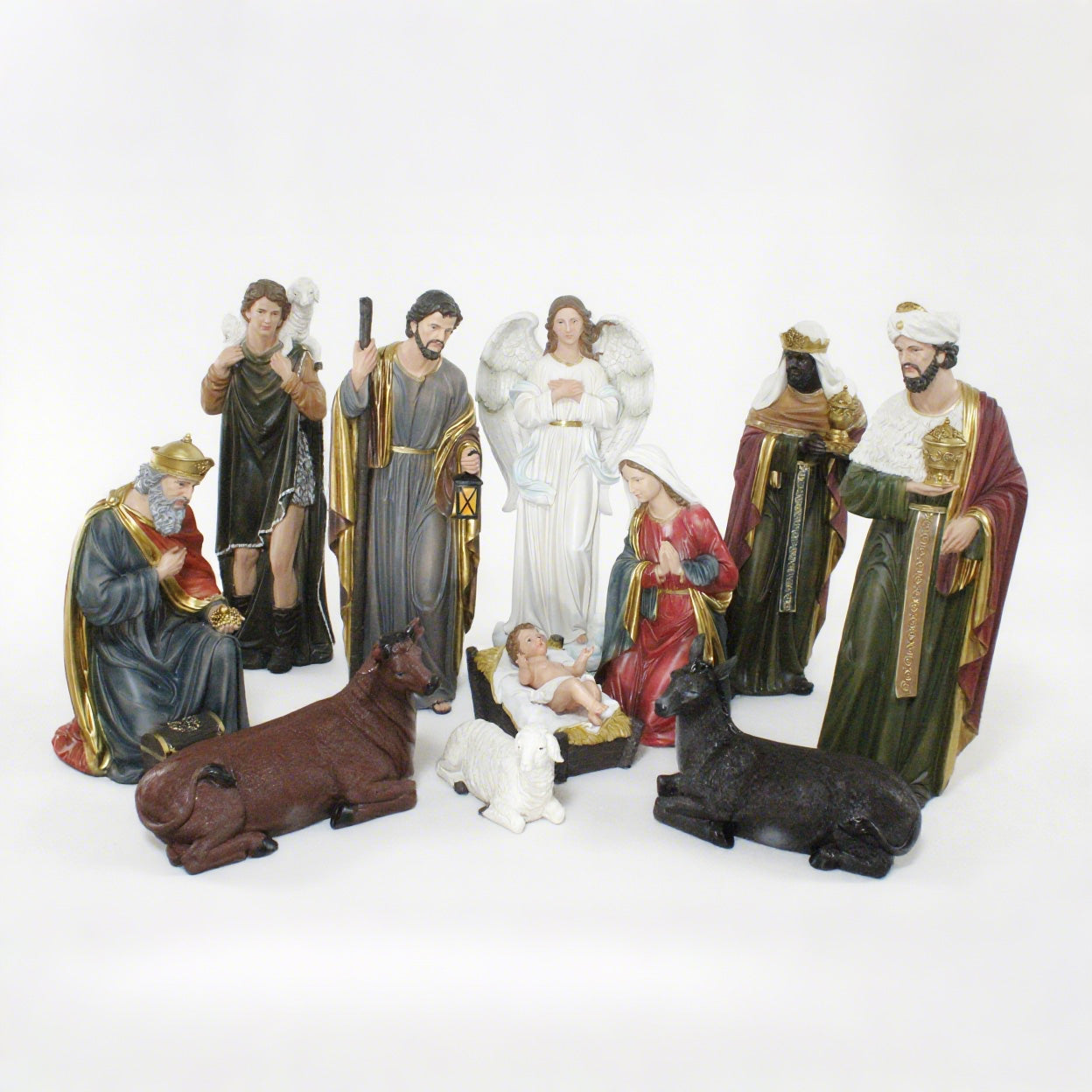 48 Inch Large Nativity Set, set 11pcs,Large Nativity Christmas Sets in church, Outdoor Christmas Resin Scenes Full Color, Fiberglass Christmas Collectibles Figurines Statue ,Handcrafted Resin Nativity Sets in big size,